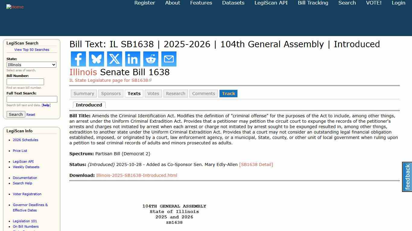 Bill Text: IL SB1638 2025-2026 104th General Assembly Introduced LegiScan